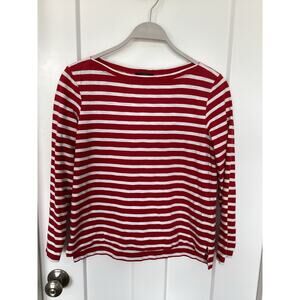 J.CREW Women Long Sleeve Boat Neck Striped Pullover Sweater Red White Size Small